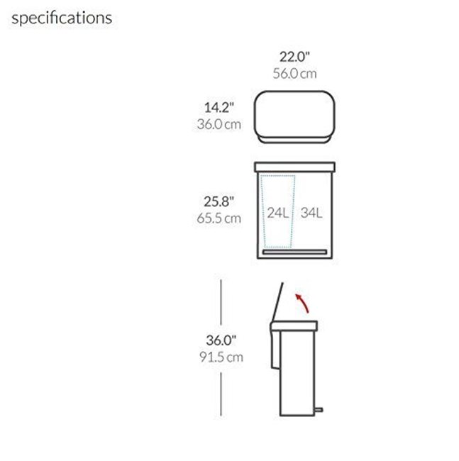 Кош за боклук две отделения с педал 58 л - simplehuman