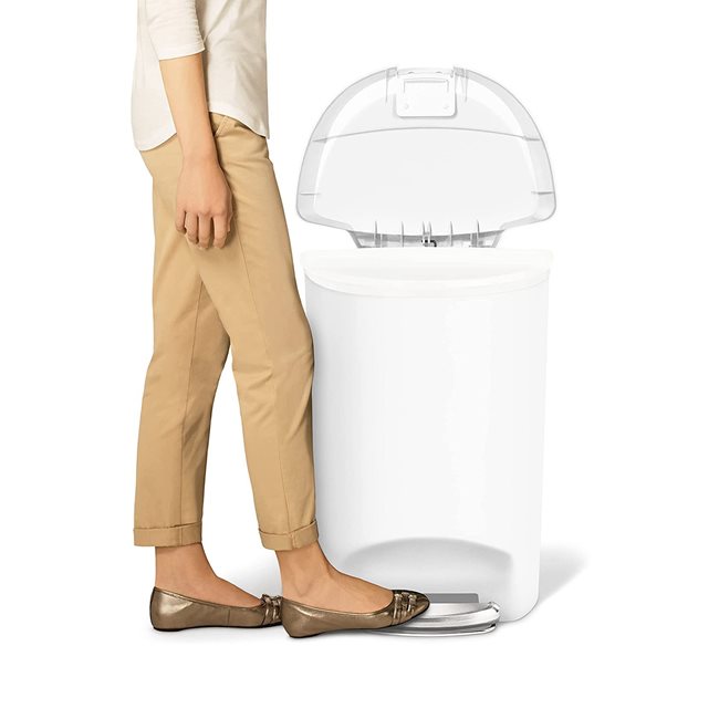 Полукръгла кошче за боклук с педал, 50 л, бяло - "simplehuman"