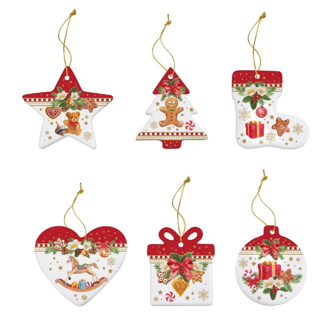 Комплект от 6 декорации за елха, порцелан, "CHRISTMAS MEMORIES" - Nuova R2S