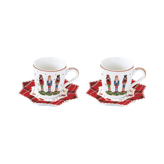 Комплект от 2 чаши за кафе 100 мл с чинийки, "VINTAGE ЛЕШНИКРОЧКА", порцелан - Nuova R2S