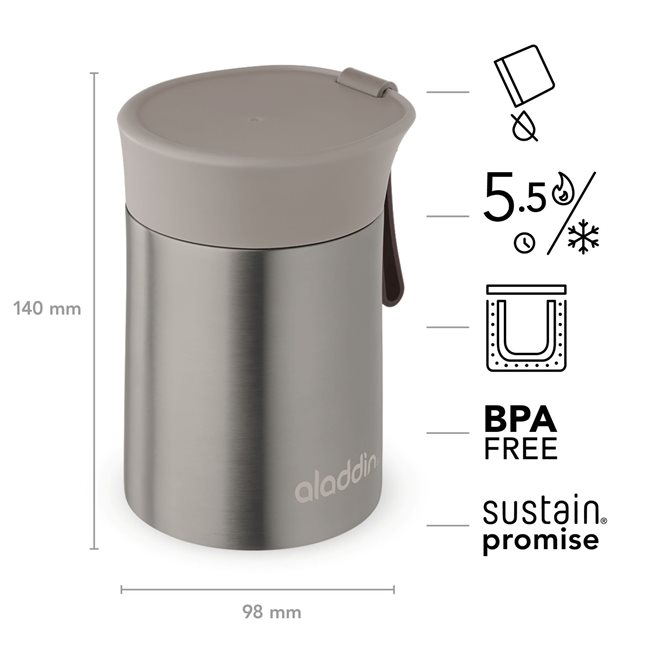 Вакуум-уплътнител "Enjoy Food" контейнер, изработен от неръждаема стомана, 400 мл, Сив – Аладин