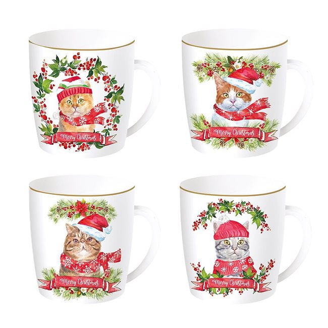 Порцеланова чаша, 350 мл, "Christmas Cats" - марка Nuova R2S