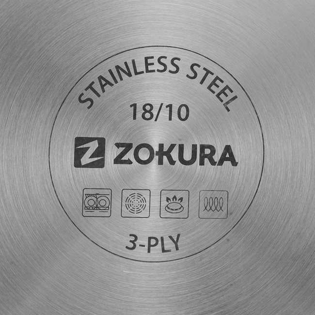 3-слоен тиган уок с незалепващо покритие, неръждаема стомана, 30 см / 5 л - Zokura