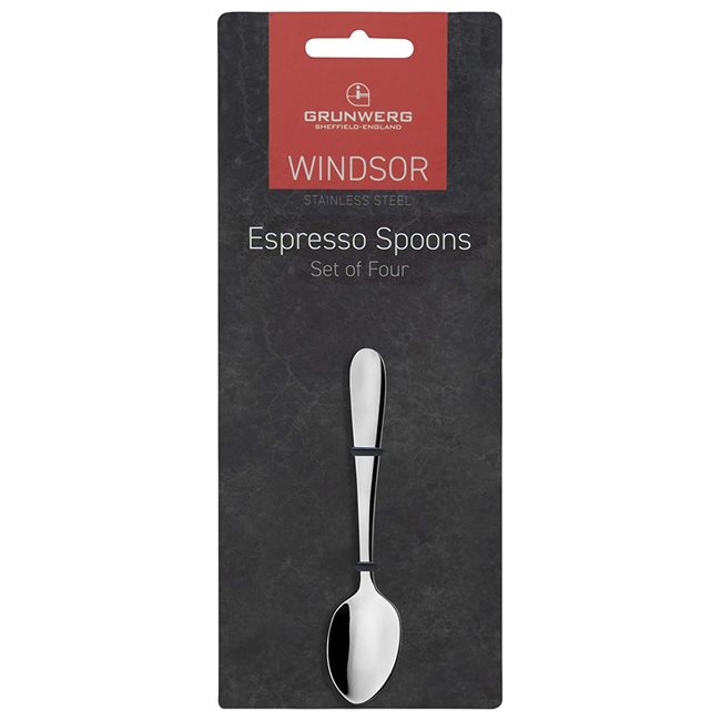 Комплект от 4 чаени лъжички "Уиндзор" за еспресо, неръждаема стомана - Grunwerg
