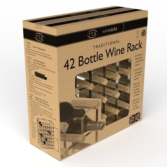 Стелаж за 42 бутилки вино, борова дървесина, цвят "Light Oak" - RTA