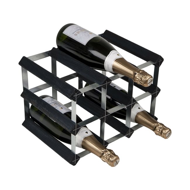 Поставка за 9 бутилки вино, борова дървесина, цвят "черен ясен", сглобена - RTA