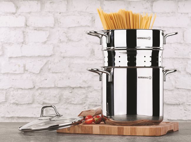 Комплект съдове за готвене на спагети, неръждаема стомана, 20 см / 5.6L, "Perla" - Korkmaz