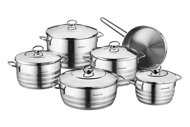 Комплект съдове за готвене, неръждаема стомана, 11 броя, "Астра" - Коркмаз
