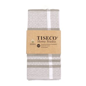 Комплект 3 кухненски кърпи, органичен памук, 50х70 см, бежов - Tiseco