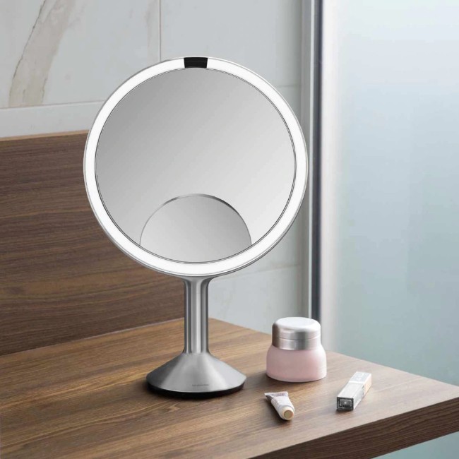 Огледало за грим, със сензор, 28,7 см, "Trio Max", "Brushed" - марка simplehuman