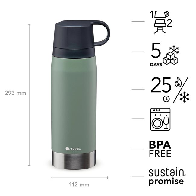Термоизолираща бутилка от неръждаема стомана, 1.1 L, "CityPark Термавац", Сейдж Грийн - Аладин