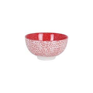 Японска купа, порцелан, 11 см, "Хана", Бяла/Червена - La Mediterranea