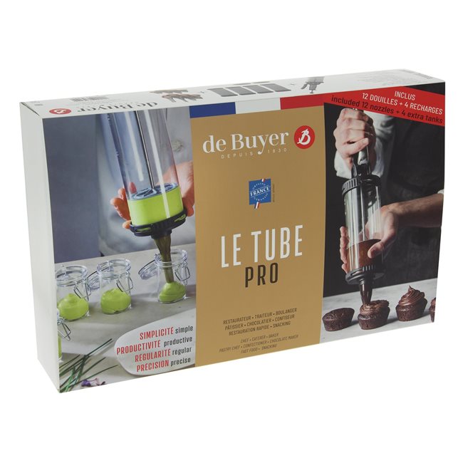 Комплект за сладки "Le Tube Pro" със шприц за сладкиши, 4 туби и 12 накрайника за сладкиши - de Buyer