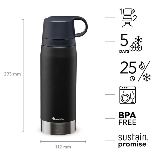 Термоизолираща бутилка от неръждаема стомана, 1.1 L, <<Lava Black>>, "CityPark Thermavac" - Аладин