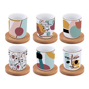 Комплект от 6 порцеланови чаши с чинийки, 70 мл, "Модернизъм" - Nuova R2S