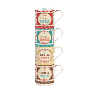 Комплект 4 чаши, порцелан, 275 мл, "It's always time for coffee" - Nuova R2S