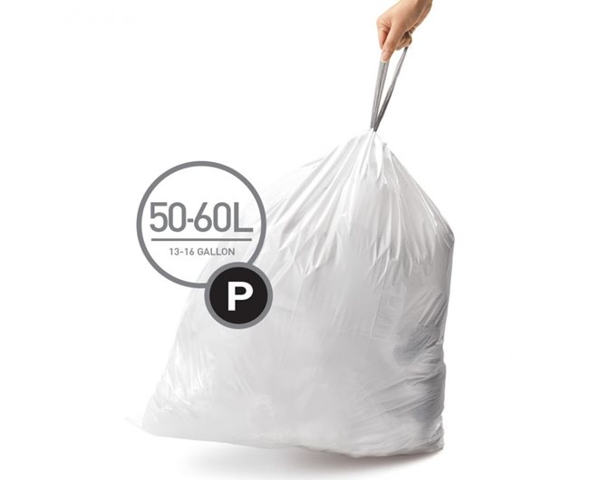 Торби за боклук, код P, 50-60 L / 60 бр. пластмаса - марка "simplehuman".