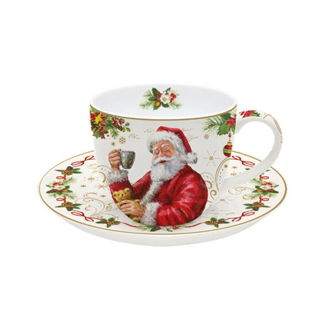 Чаша за чай "Вълшебна Коледа" с чинийка, 200 мл, Червена - Нуова R2S