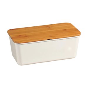 Кутия за хляб с дъска за рязане, 34 х 18 см, меламин, бяло - Kesper