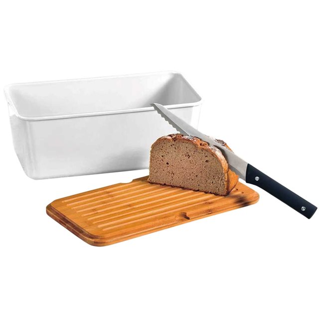 Кутия за хляб с дъска за рязане, 34 х 18 см, меламин, бяло - Kesper