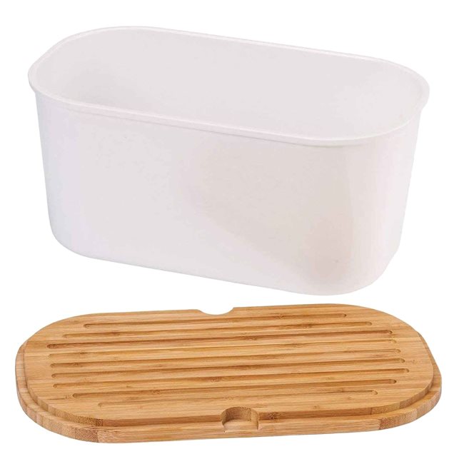 Кутия за хляб с дъска за рязане, 37 x 21,5 см, меламин, бяло - Kesper