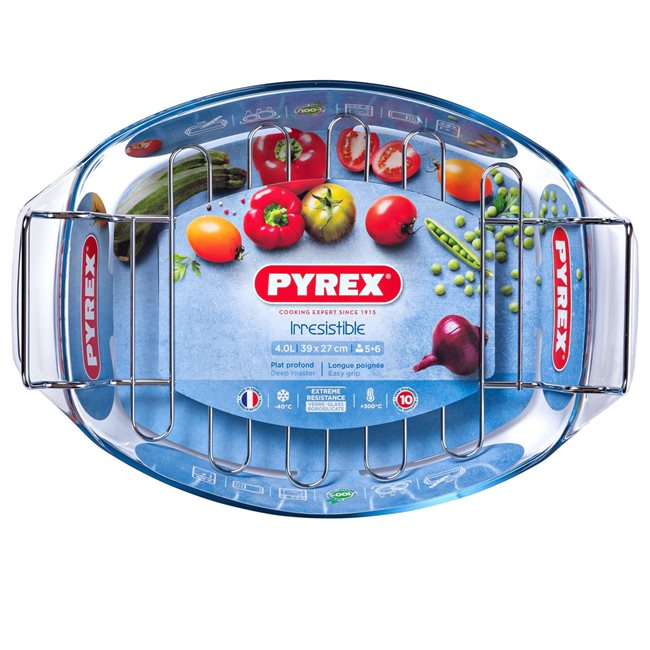 Овален съд за печене с решетка, термоустойчиво стъкло, 4L, "Irresistible" - Pyrex