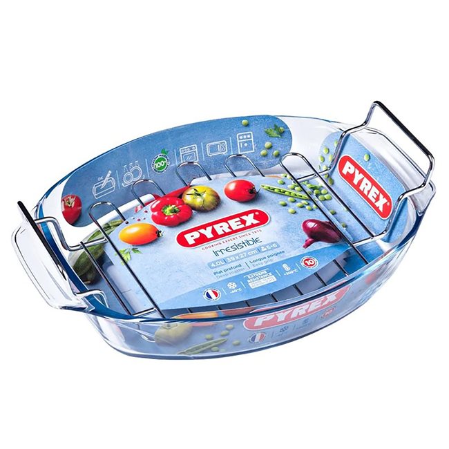 Овален съд за печене с решетка, термоустойчиво стъкло, 4L, "Irresistible" - Pyrex