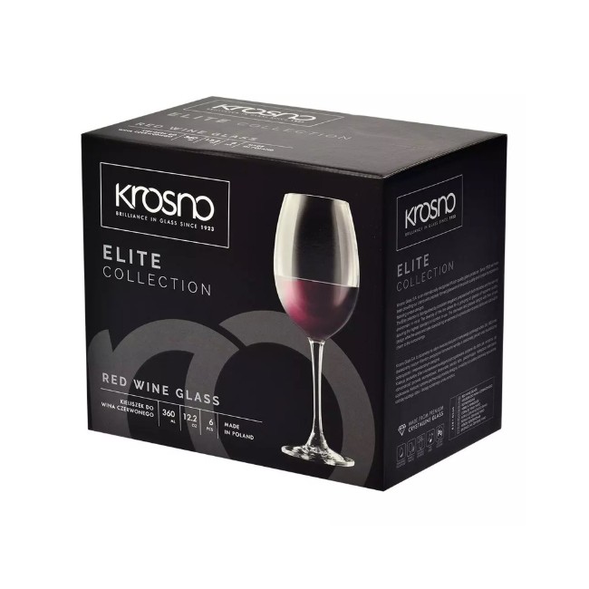 Комплект от 6 чаши за червено вино, изработени от кристално стъкло, 360 мл, "ELITE" - Кросно