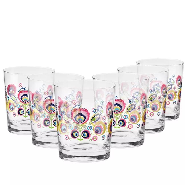 Комплект чаши за пиене от 6 части с модел Lowicz, от стъкло, 250мл, "Folk" - Krosno