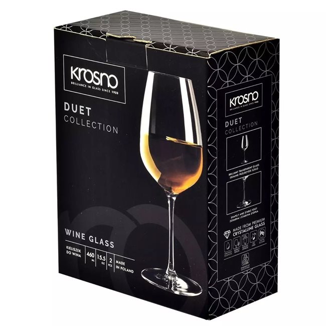 Комплект чаши за бяло вино от 2 части, кристално стъкло, 460мл, "Duet" - Krosno