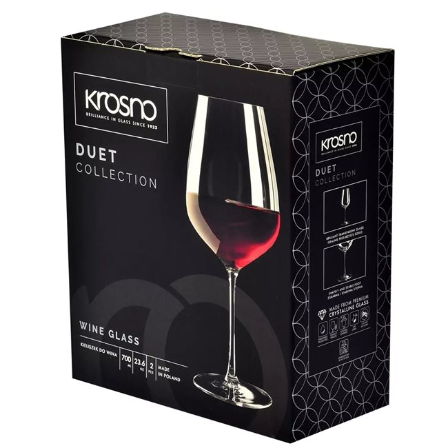Комплект 2 чаши за вино Пино Ноар, кристално стъкло, 700мл, "DUET" - Krosno
