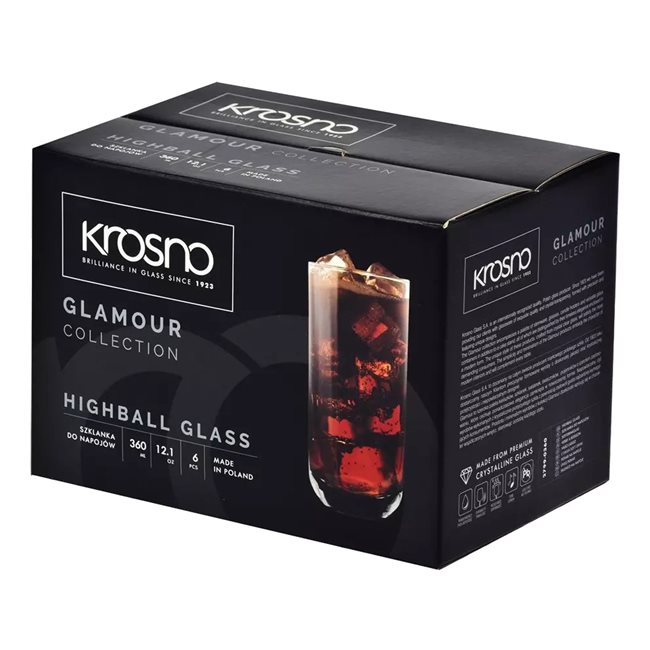 Комплект чаши "long drink" от 6 части, кристално стъкло, 360мл, "Glamour" - Krosno