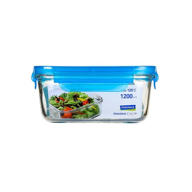 Квадратен контейнер за съхранение на храна, стъкло, 1200 мл, син, "Цвят" - Glasslock