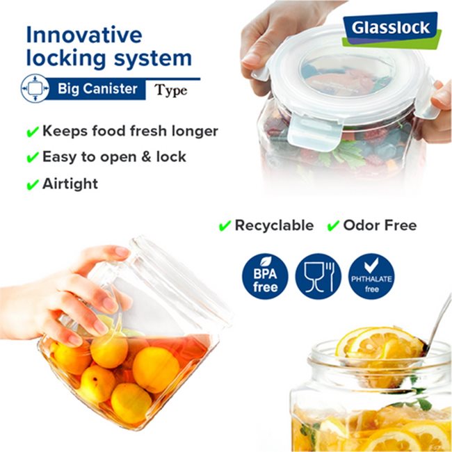 Контейнер за съхранение на храна, стъкло, 1500мл, "Голяма кутия" - Glasslock