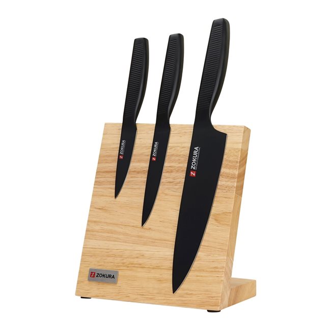 Комплект ножове от 4 части, неръждаема стомана, с магнитен блок за ножове - Zokura