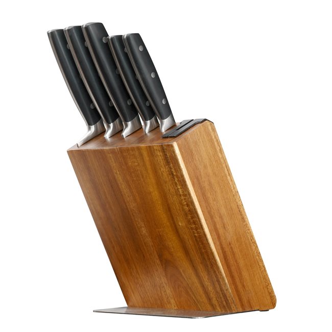 Комплект ножове от 6 части, неръждаема стомана, с вградено точило за ножове - Zokura