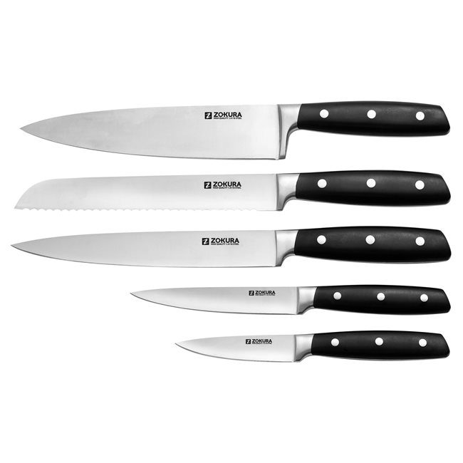 Комплект ножове от 6 части, неръждаема стомана, с вградено точило за ножове - Zokura