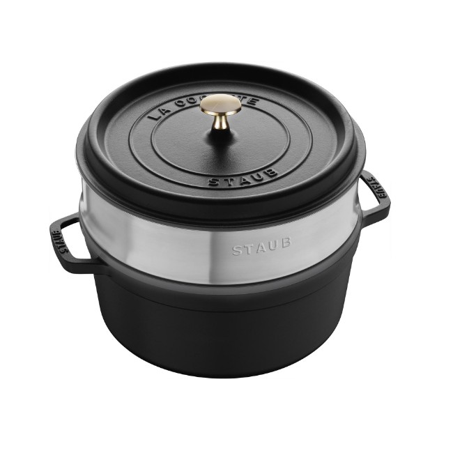 Чугунена тенджера Cocotte, с приставка за готвене на пара, 24 см/3,79 л, Black - Staub