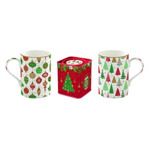 Комплект от 2 чаши и кутия за чай, порцелан, "JINGLE BELLS" - Nuova R2S