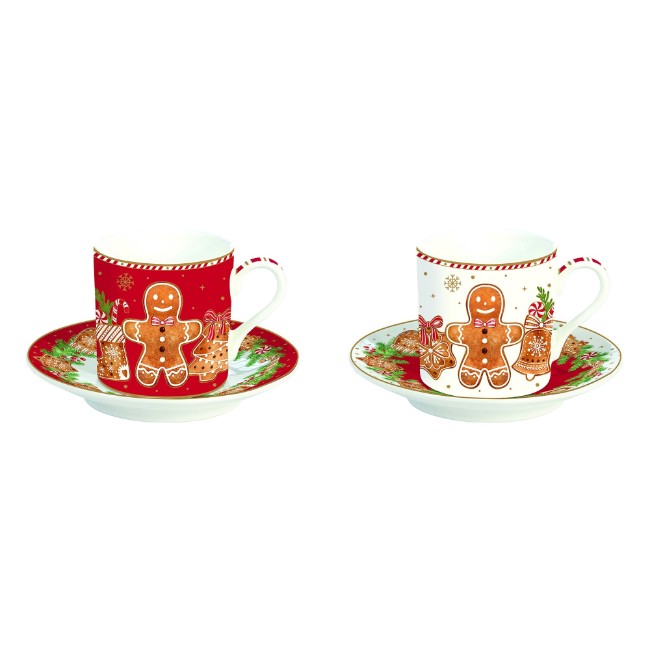 Комплект 2 чаени чаши с чинийки, порцелан, 100 мл, "Fancy Gingerbread" - Nuova R2S