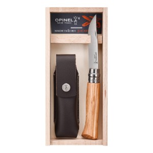 N°08 джобен нож с кания, неръждаема стомана, 8,5 см, "Tradition Luxe", маслина - Opinel