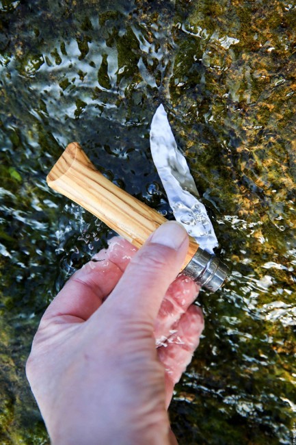 N°08 джобен нож с кания, неръждаема стомана, 8,5 см, "Tradition Luxe", маслина - Opinel