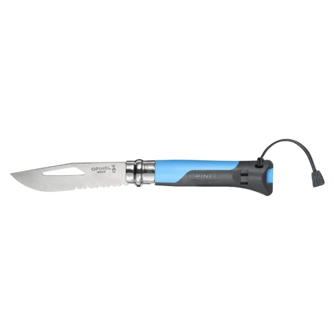 N°08 джобно ножче със свирка, неръждаема стомана, 8,5 см, "Outdoor", Soft Blue - Opinel