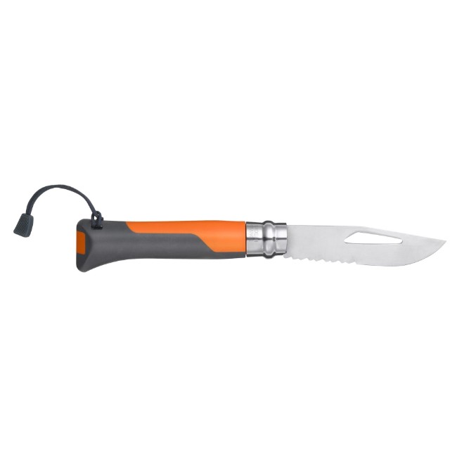 N°08 джобен нож със свирка, неръждаема стомана, 8,5 см, "Outdoor", мек оранжев - Opinel