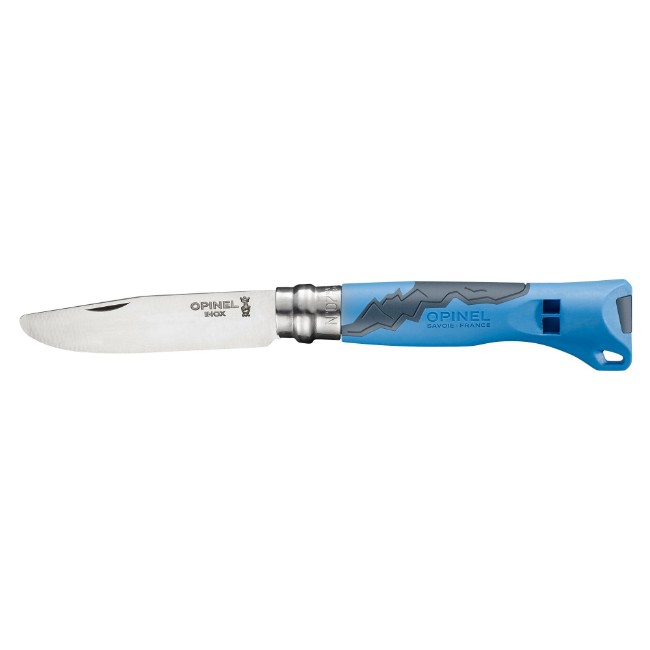 N°07 джобен нож със свирка, неръждаема стомана, 8 см, "Outdoor Junior", син - Opinel