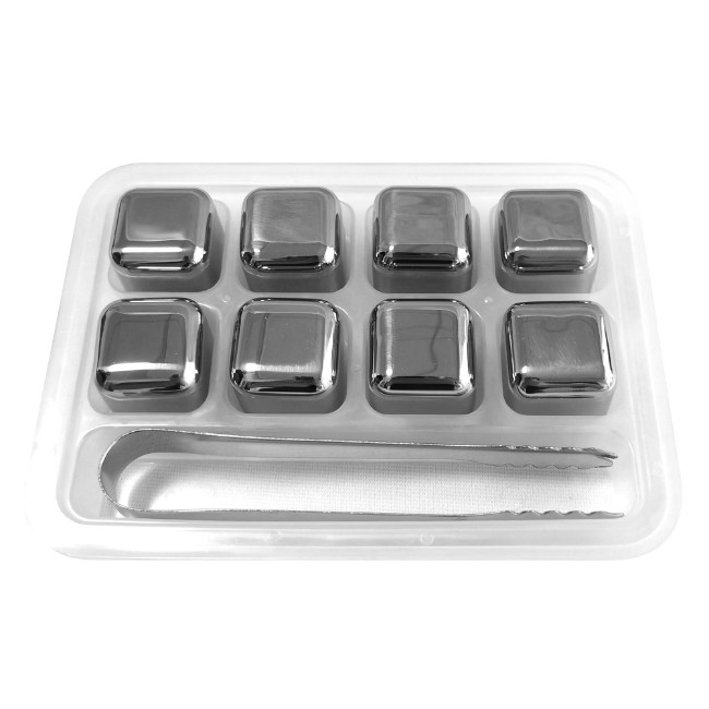 Комплект от 8 кубчета за охлаждане на напитки и щипки, неръждаема стомана - Zokura
