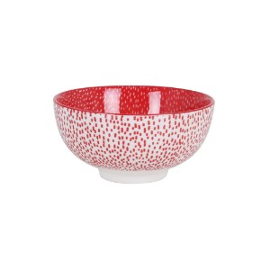 Японска купа, порцелан, 15,5 см, "Хана", Бяла/Червена - La Mediterranea