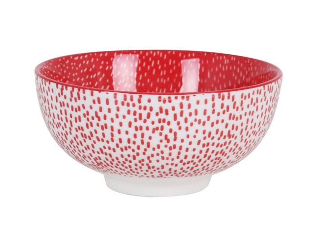 Японска купа, порцелан, 15,5 см, "Хана", Бяла/Червена - La Mediterranea