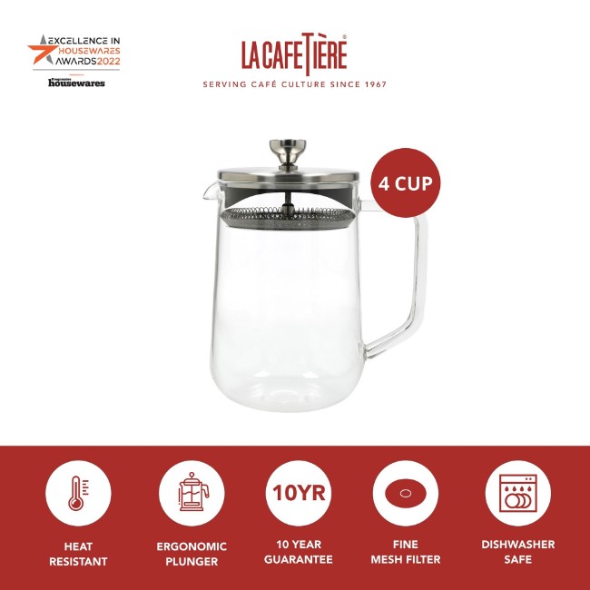 Чайник Infuser, боросиликатно стъкло, 1.1L - La Cafetière