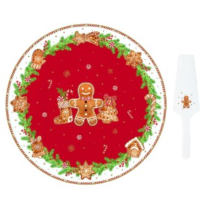Поднос за торта и комплект шпатула, порцелан, 32 см, "Fancy Gingerbread" - Nuova R2S